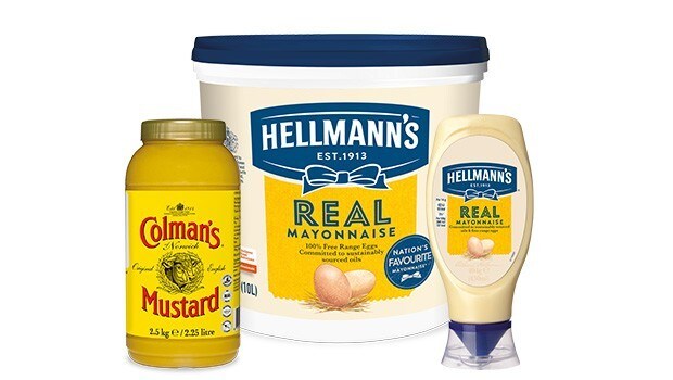 Condiments suited to room service. Colman’s Mustard, Hellmann’s Back of House Real Mayonnaise and Hellmann’s Squeezy Real Mayonnaise.
