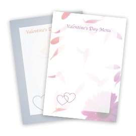 Valentine's Day menu cards Valentine's Day menu cards
