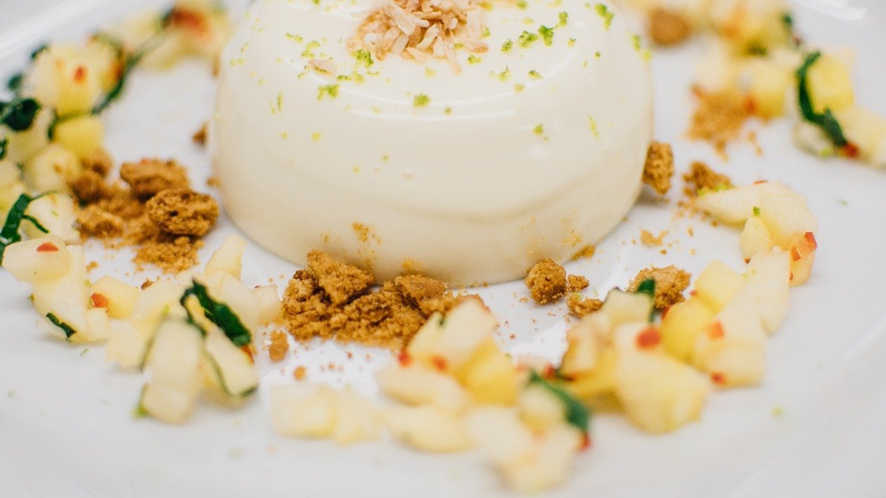 Coconut panna cotta with a pineapple chilli salsa
