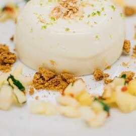 Coconut panna cotta with a pineapple chilli salsa