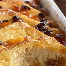 Apricot bread & butter pudding with cinnamon custard