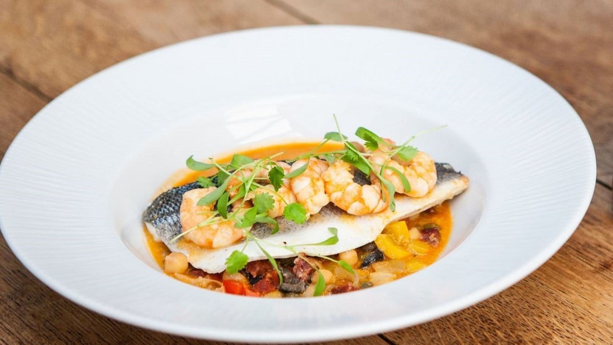Baked Seabass with Harissa & Chickpeas by Mark Sargeant