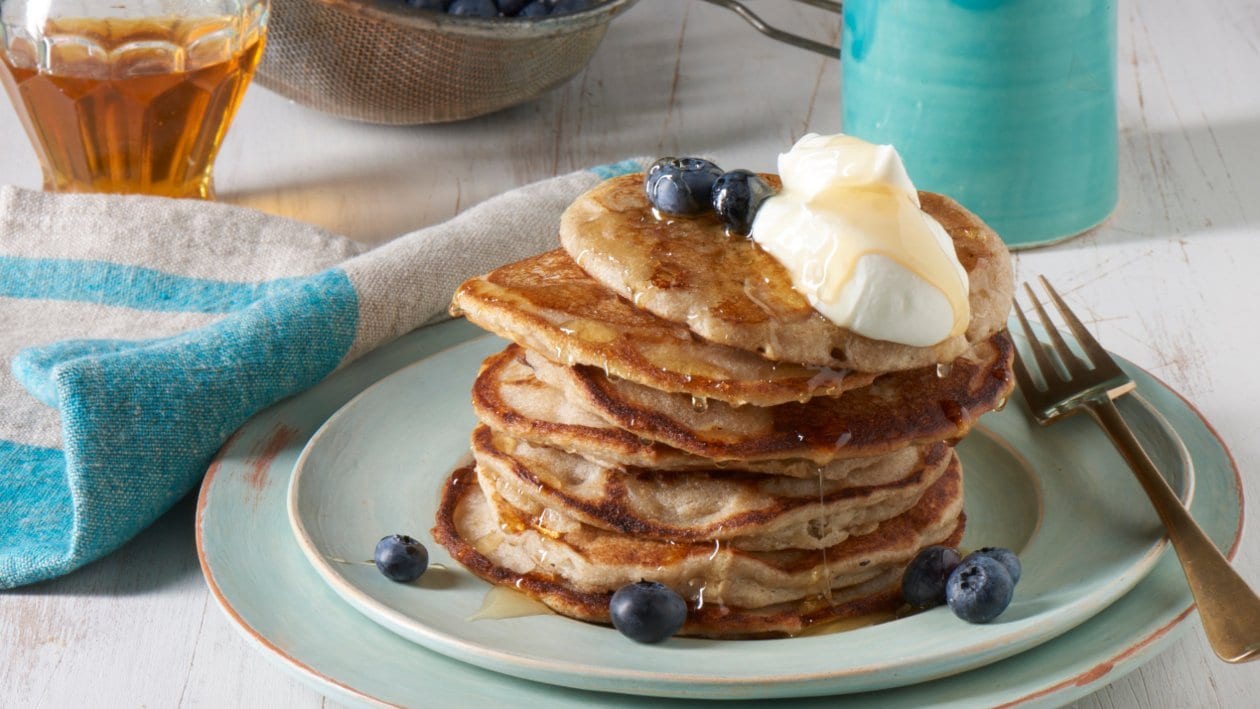 Banana Buckwheat Pancakes with soya yoghurt