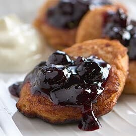 Banana fritters with blueberry compote Banana fritters with blueberry compote