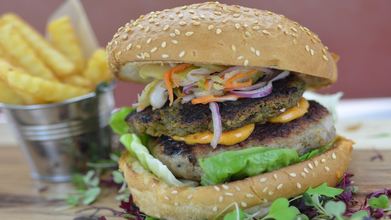 Festive burger with brussel sprout relish Festive burger with brussel sprout relish