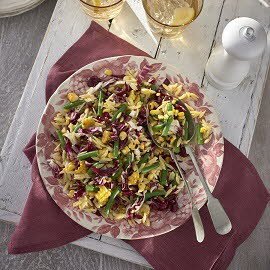 Orzo pasta, radicchio, grilled corn, green bean salad with a sweet mustard dressing Orzo pasta, radicchio, grilled corn, green bean salad with a sweet mustard dressing