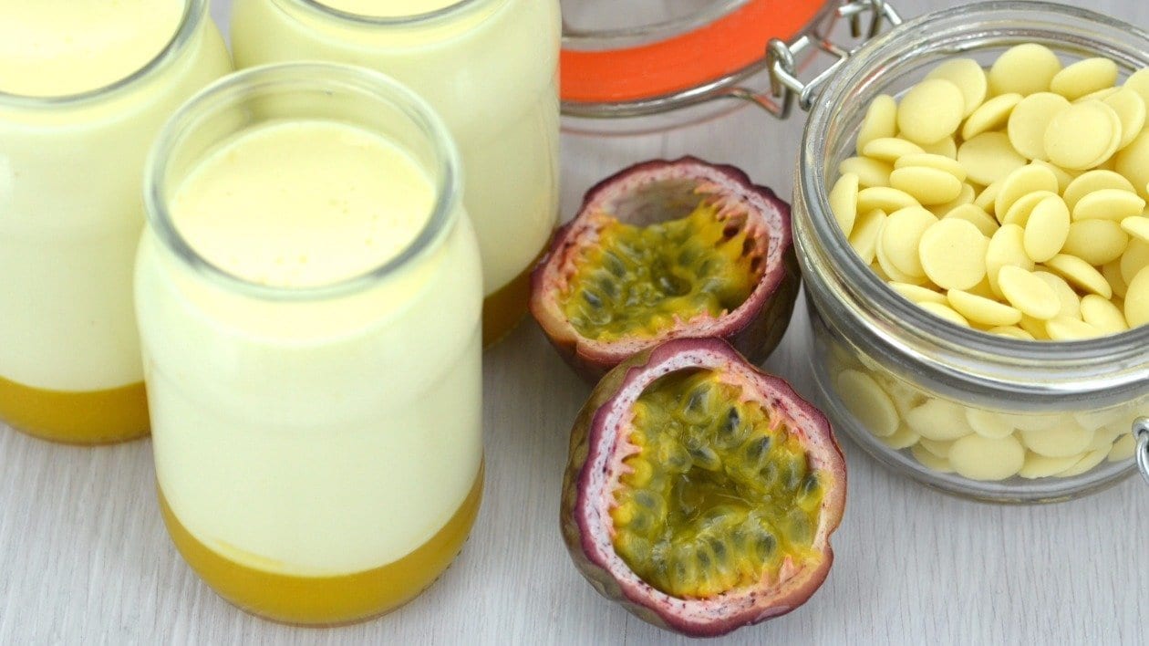 Passion fruit and white chocolate posset