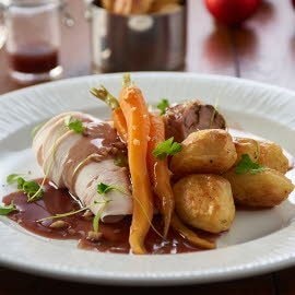 Roast turkey crown with port gravy and pork stuffing Roast turkey crown with port gravy and pork stuffing