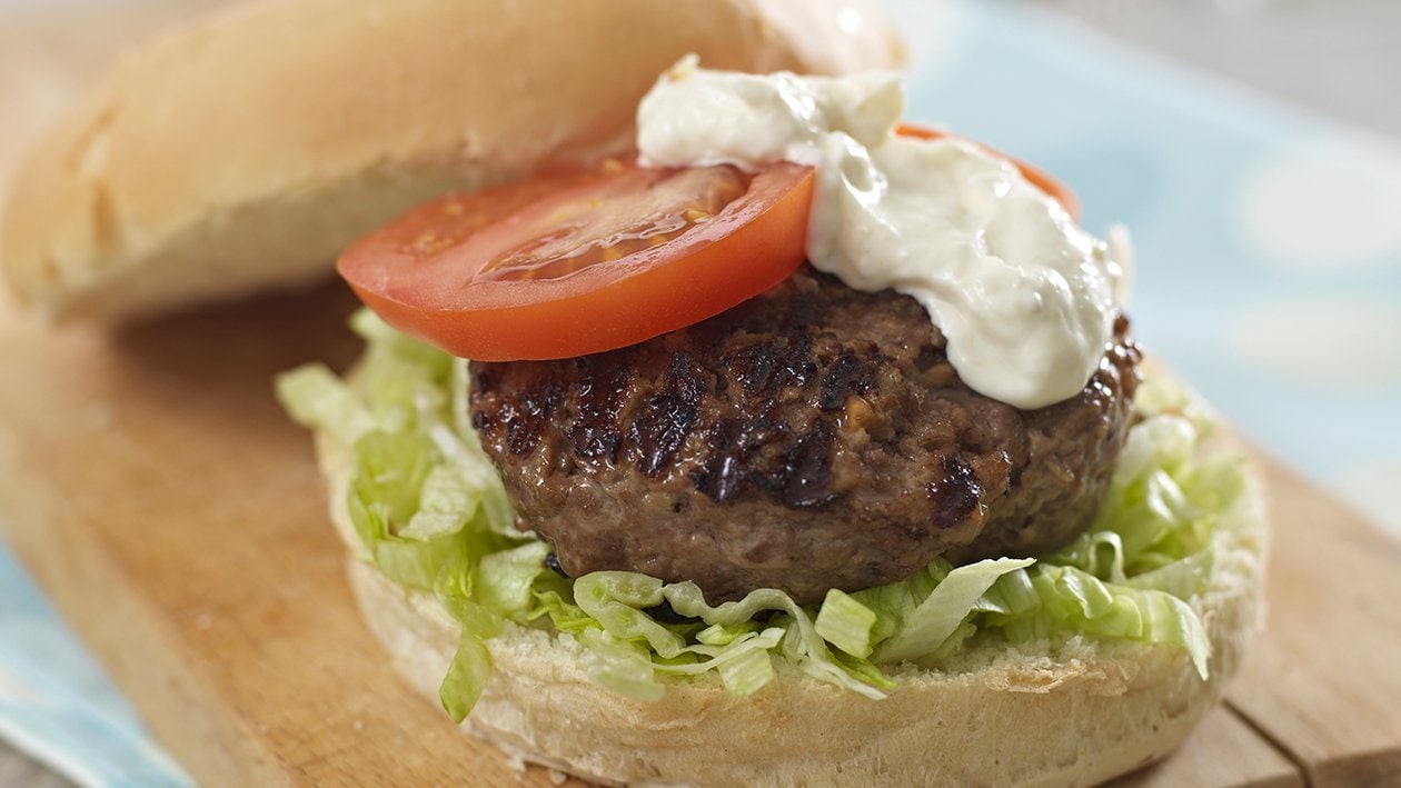 Short rib and steak burger with horseradish