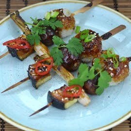 Teriyaki glazed rice & vegetable skewers Teriyaki glazed rice & vegetable skewers