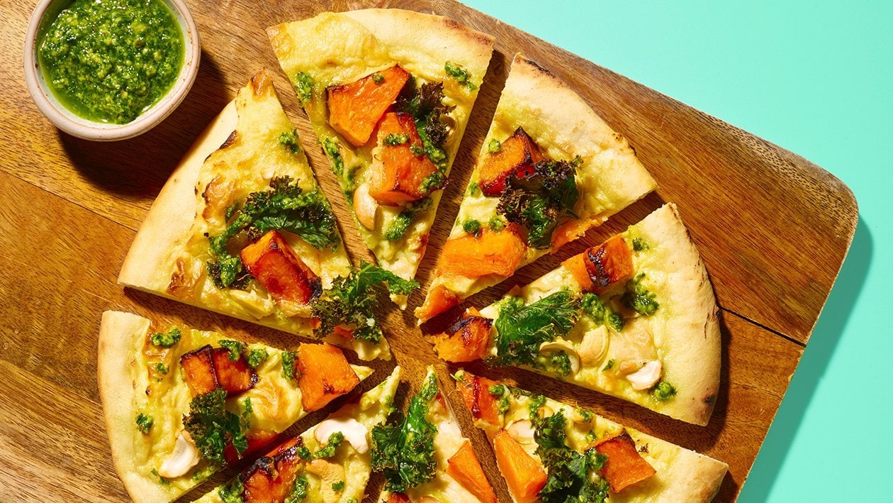 Blonde Pizza - Roasted Squash, Kale Pesto and Cashew Blonde Pizza - Roasted Squash, Kale Pesto and Cashew