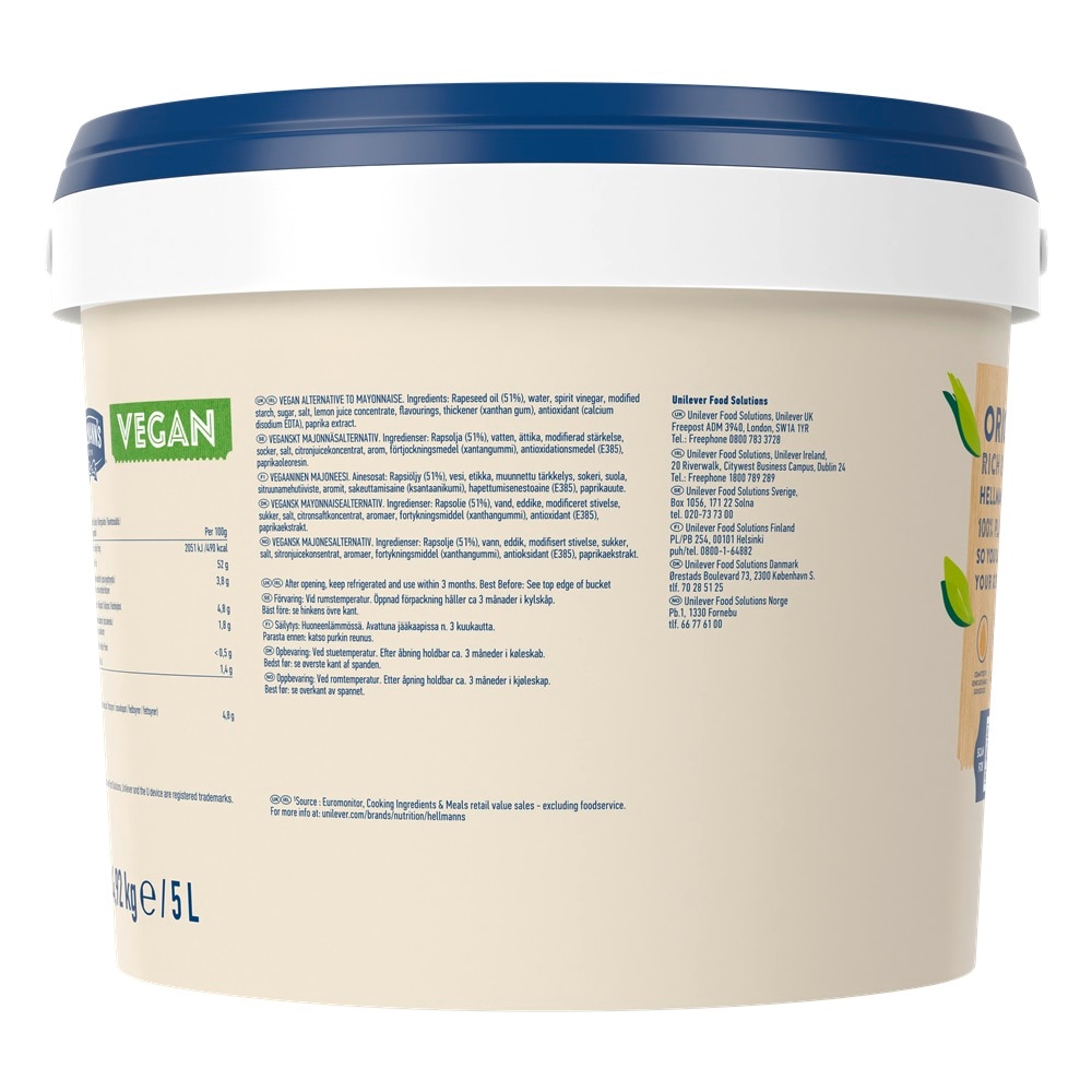 Hellmann's Vegan 4.74 kg (5L) - Hellmann’s Vegan is a mayo to serve any guest need.