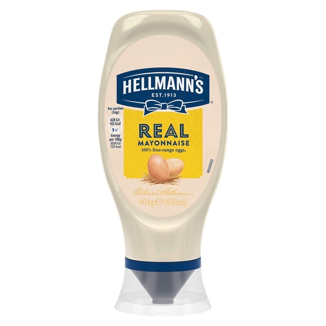 Hellmann's Real Mayonnaise Squeezy 430ml - The Nation's Favourite Mayonnaise* offers the Classic Hellmann's taste, texture and creaminess.