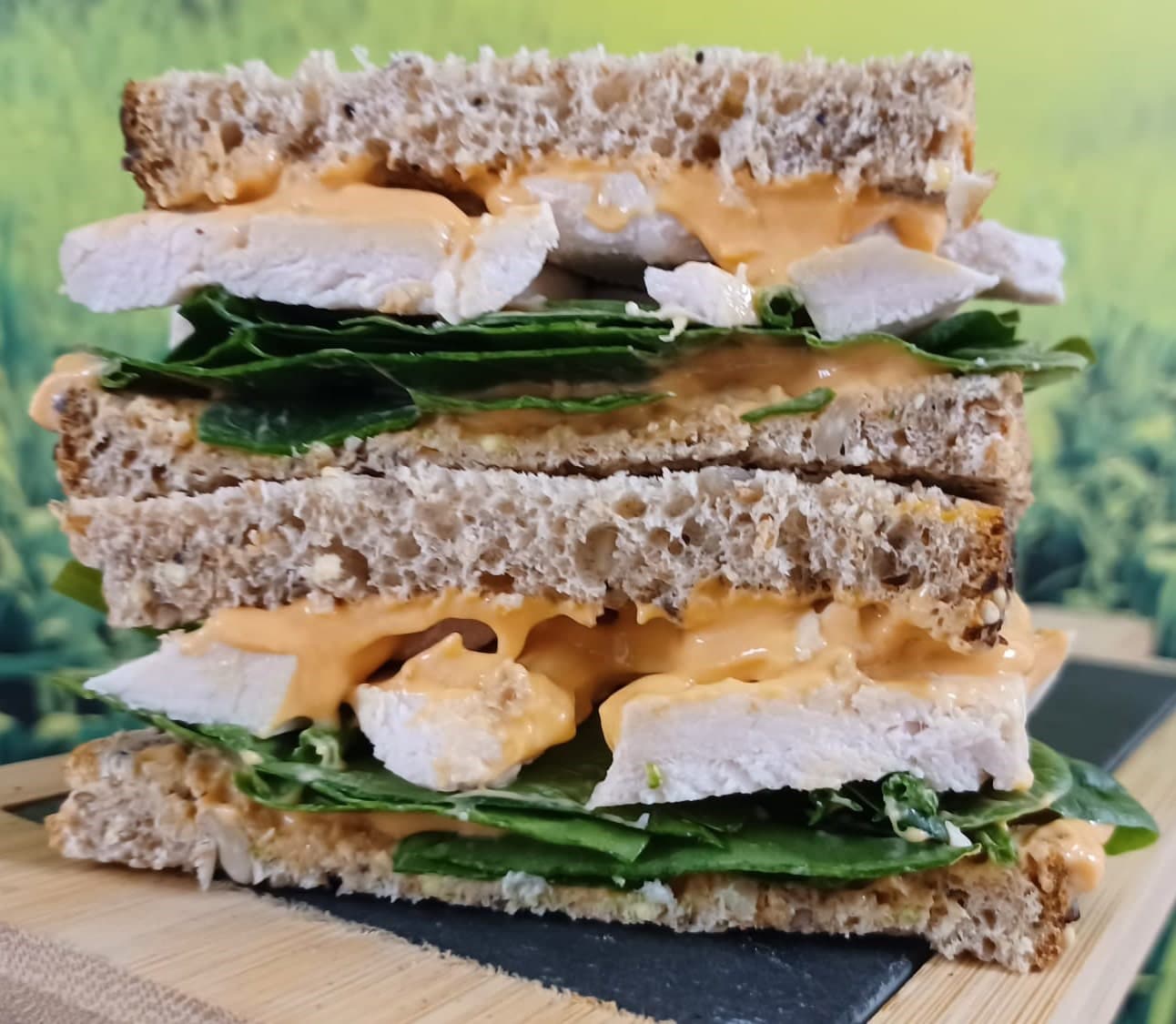 Chicken, Spinach and Hellmann's Taco Sauce Sandwich on Seeded Cob Chicken, Spinach and Hellmann's Taco Sauce Sandwich on Seeded Cob